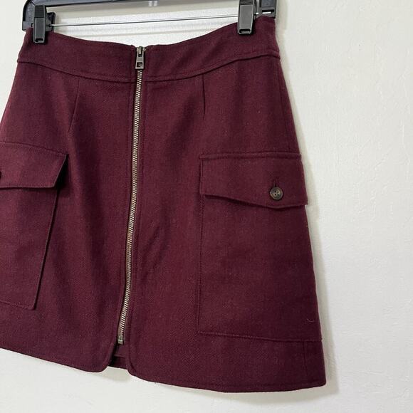 Madewell Zip Front Mini Skirt Size 4 Burgundy Preppy Academia Pockets Womens - Picture 4 of 9